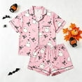 thumbnail image 2 of MEZZALL Women Halloween Pajama Set Lapel Collar Button Down Short Sleeve Top Elastic Waist Shorts Loungewear Set Ghost Print Sleepwear For Party Home Sleeping Holiday 2 Piece Pjs, 2 of 5