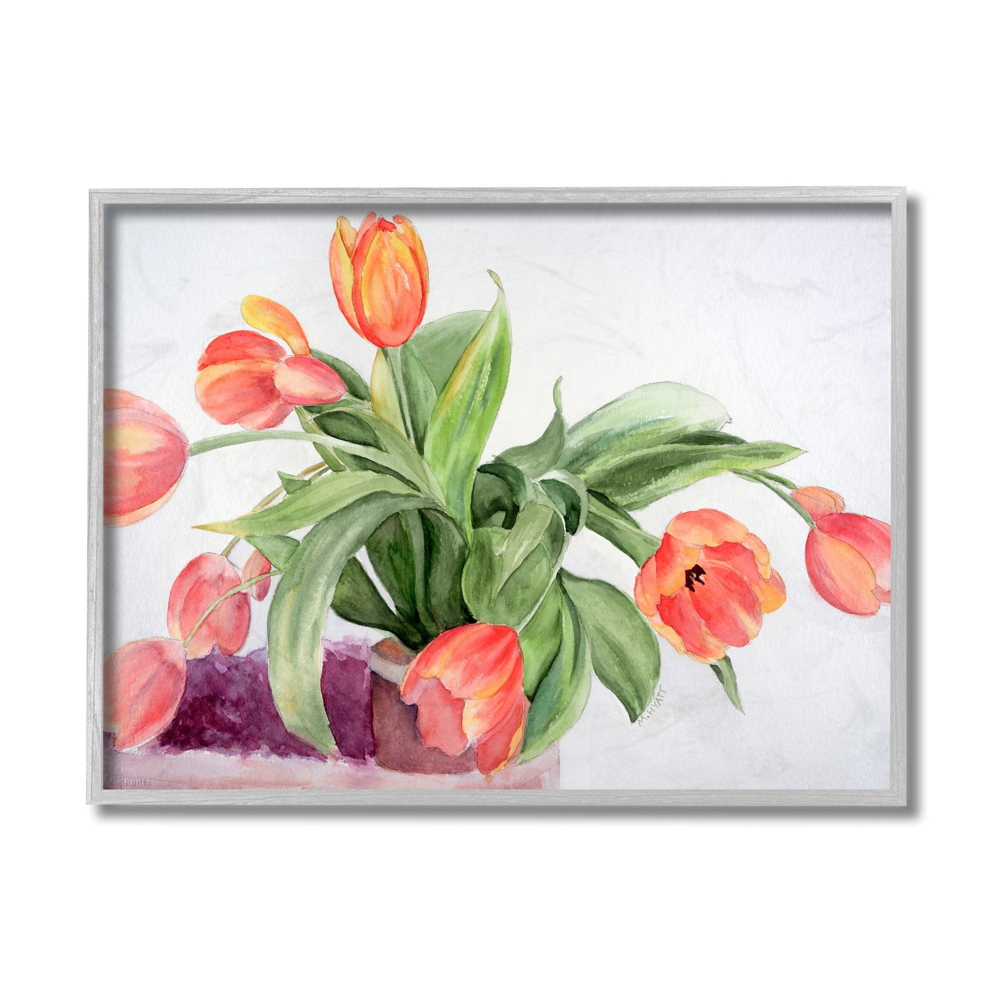Stupell Industries Dancing Red Orange Tulip Flowers over White Black Framed, 24 x 30, Design by Melissa Hyatt LLC