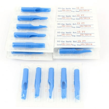 50Pcs Disposable Tattoo Tip Tube Nozzle 15FT Blue for Flat/Magnum Shader (Best Tattoo Needle Brand)
