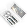 thumbnail image 4 of Cauagu Space White Horse Print 3-Pieces Toddler Cutlery Set , Kids Silverware Set with Spoons Forks & Knife Stainless Steel Utensils for Kids Dishwasher Safe, 4 of 8