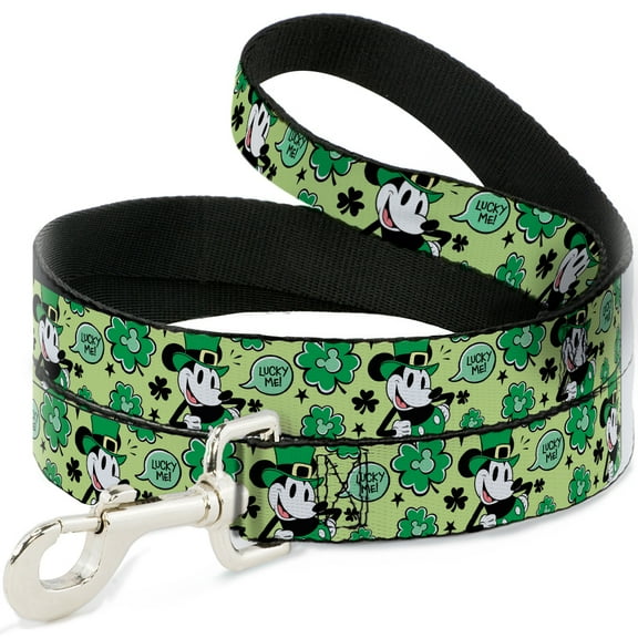 Disney Pet Leash, Dog Leash, Mickey Mouse St Patricks Day Lucky Me Leprechaun Pose Greens, 4 Feet Long 0.5 Inch Wide