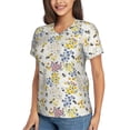 thumbnail image 5 of Yiaed Wildflower Honeybee Print Women's T Shirt V-Neck Short Sleeve Shirt Casual Breathable Tee Summer Tops-, 5 of 5