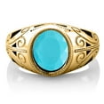 thumbnail image 3 of Gem Stone King 3.00 Ct Oval Green Turquoise 18K Yellow Gold Plated Silver Dad Father's Day Gift Men'sRing, 3 of 5