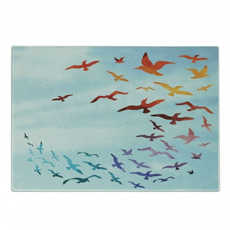 

Birds Cutting Board Colorful Illustration of Flying Birds Against Clear Sky Sunny Day Cheerful Modern Art Decorative Tempered Glass Cutting and Serving Board Small Size Red Blue by Ambesonne