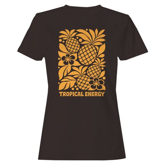 Smartprints Tropical Energy Pineapple Floral Women's T-Shirt Dark Chocolate, Cotton, S