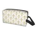 thumbnail image 2 of Goofa White And Gold Geometry Printed Toiletry Bag with Handle,Large Capacity Travel Makeup Cosmetic Bag for Women, Carry on Airport Airline Compliant Bag, 2 of 9