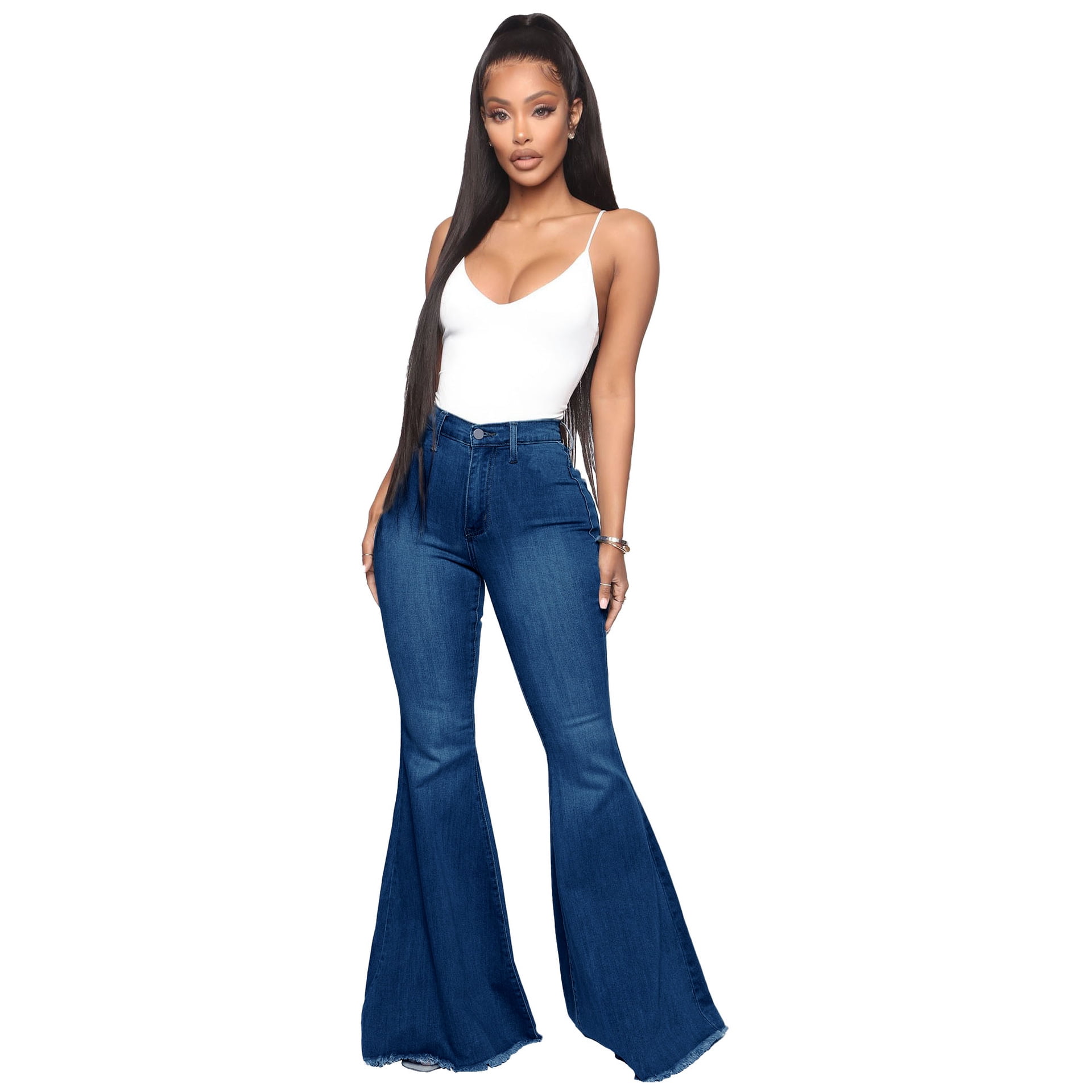 【KOOLOSET】Flare Destroyed Denim Women's Flare Bell Bottom Jeans Destroyed Flare Denim Pants