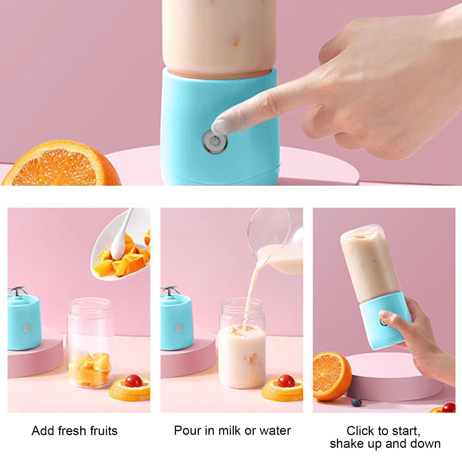 Portable Mini Juicer Multifunctional Squeezer for Home Travel to Clean Type-C,Includes 2 Cups-one for Blending, One for Direct Drinking(Blue)