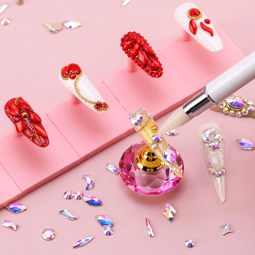 Nail Crystal Rhinestones Kit,Mix Shape AB Glass,3D Diamonds Flatback Crystals with Drill Pen,Nail Crystal,Nail Art Decor
