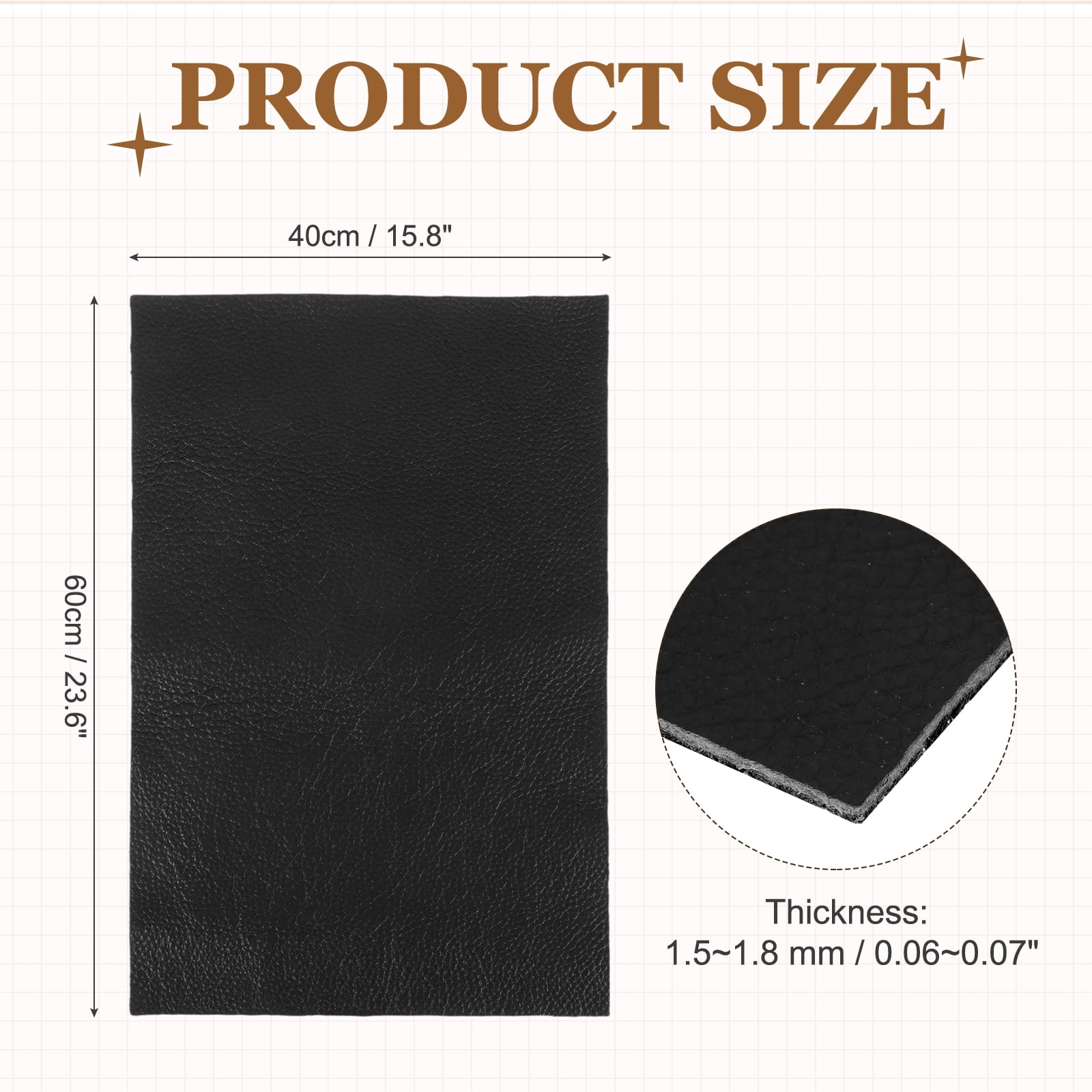 Uxcell Thick Full Grain Leather Sheet, 23.6 x 15.8 Inch Natural Cow Leather 1.5-1.8 mm Fabric Pieces for DIY Craft Furniture Office Belts Notebook Covers,Black