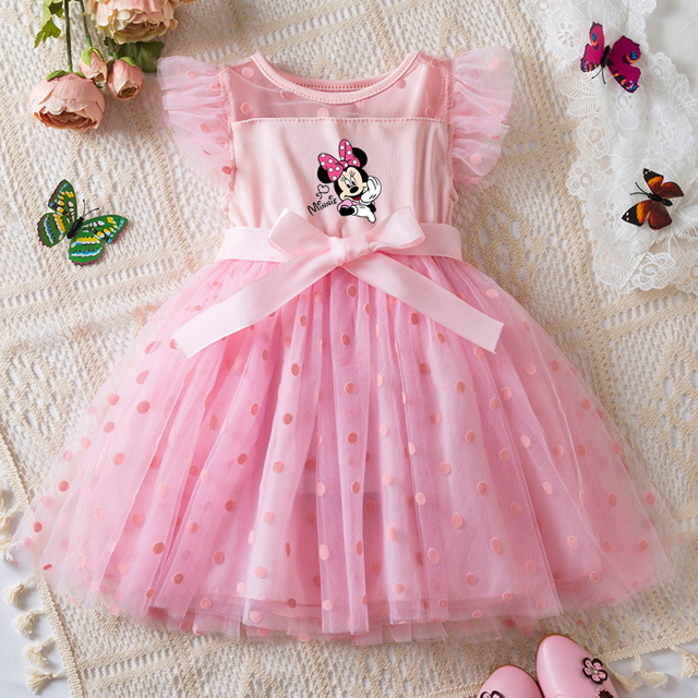 Mickey Minnie Mouse Robe de Bébé Fille 2-6 Ans Jupe en Maille Princesse Été Sans Manches Robes de Fête de Mariage pour Filles Été