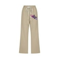 thumbnail image 3 of Jsaierl Linen Pants Women Drawstring Elastic Waist Straight Leg Lounge Capris Plus Size Graphic Wide Leg Cropped Leggings with Pockets, 3 of 3