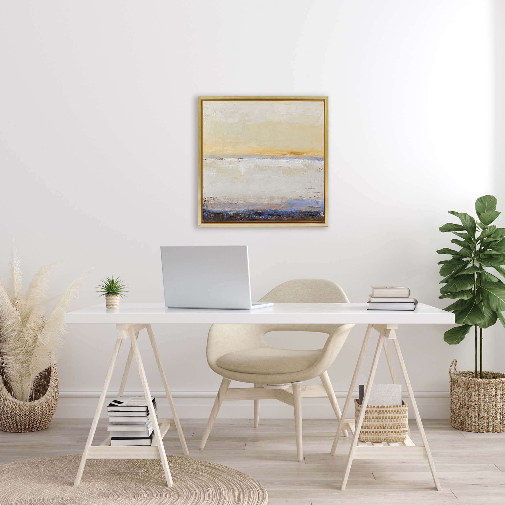 Sweeping Subtle Horizon Gold Framed Floater Canvas Wall Art, design by Design Fabrikken