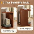 thumbnail image 4 of Finmind Round End Table, 2-Tier Solid Wood C-Shaped Sofa Side Table, Walnut, 4 of 7