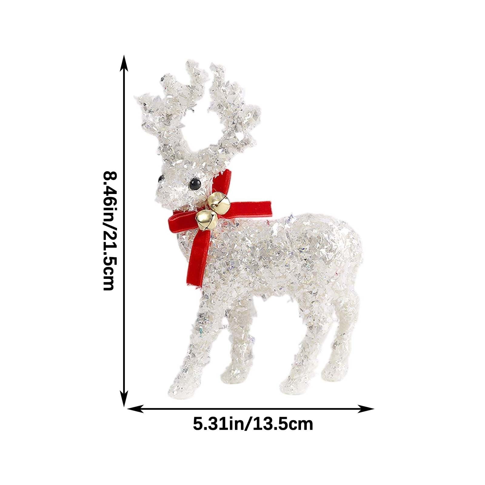 Glitter Reindeer Christmas Tabletop Decor, Standing Deer Figurine with Velvet Bow and Bell Accents for Holiday Mantel Shelf Centerpiece, Red