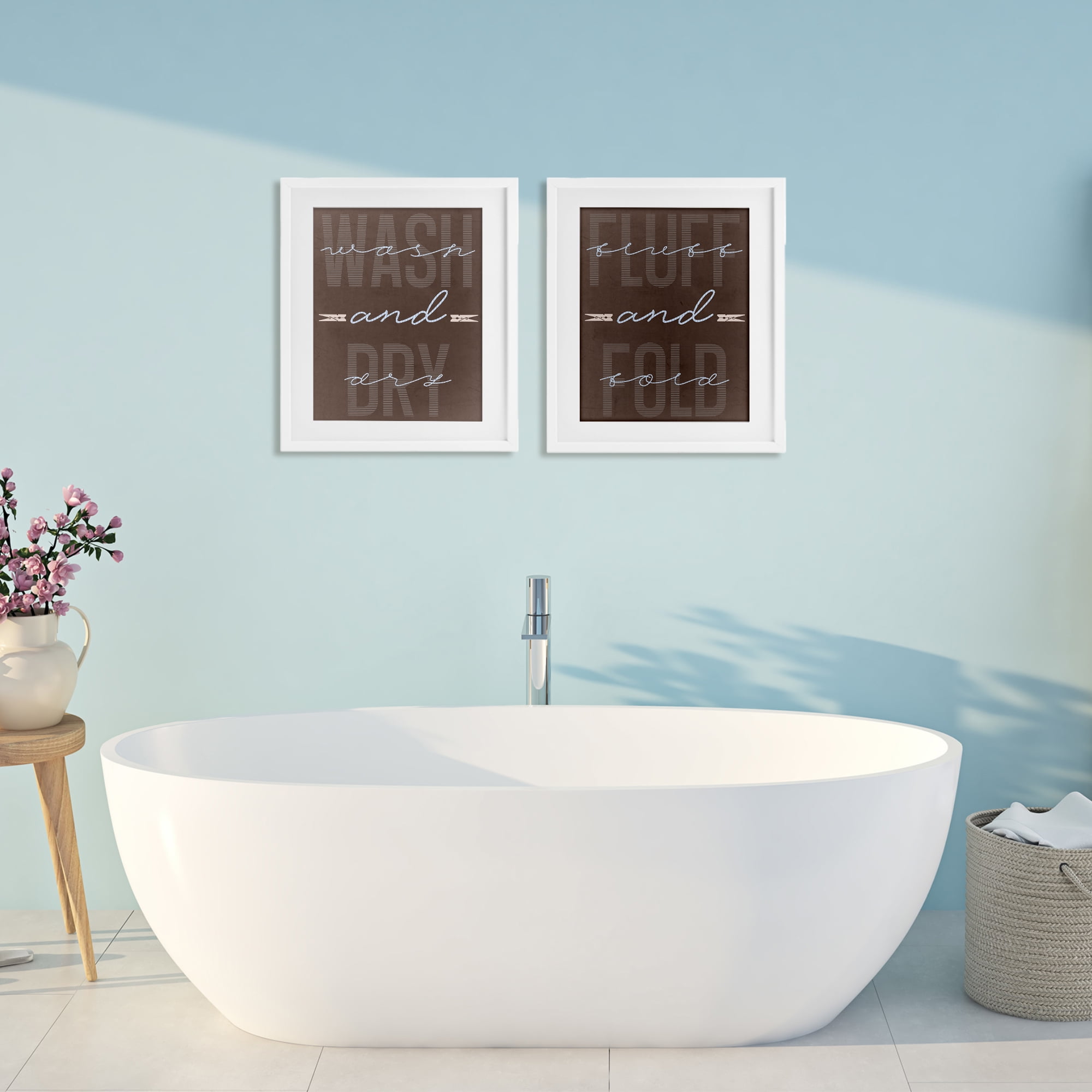 Laundry Words in Brown 2 Piece White Framed Print Under Glass Set, design by Marcus Prime