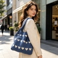 thumbnail image 5 of BZPIZ Knitted Heart-Patterned Tote Bag for Women, Large Beach Bag Shoulder Bag for Work School Beach Travel and Shopping Grocery, Gift for Women Men, 5 of 6