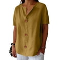 thumbnail image 4 of Breathable Linen Blend V Neck Top for Women Airy Short Sleeve Loose Fit Beach Shirt Casual Summer Vacation Blouse, 4 of 9