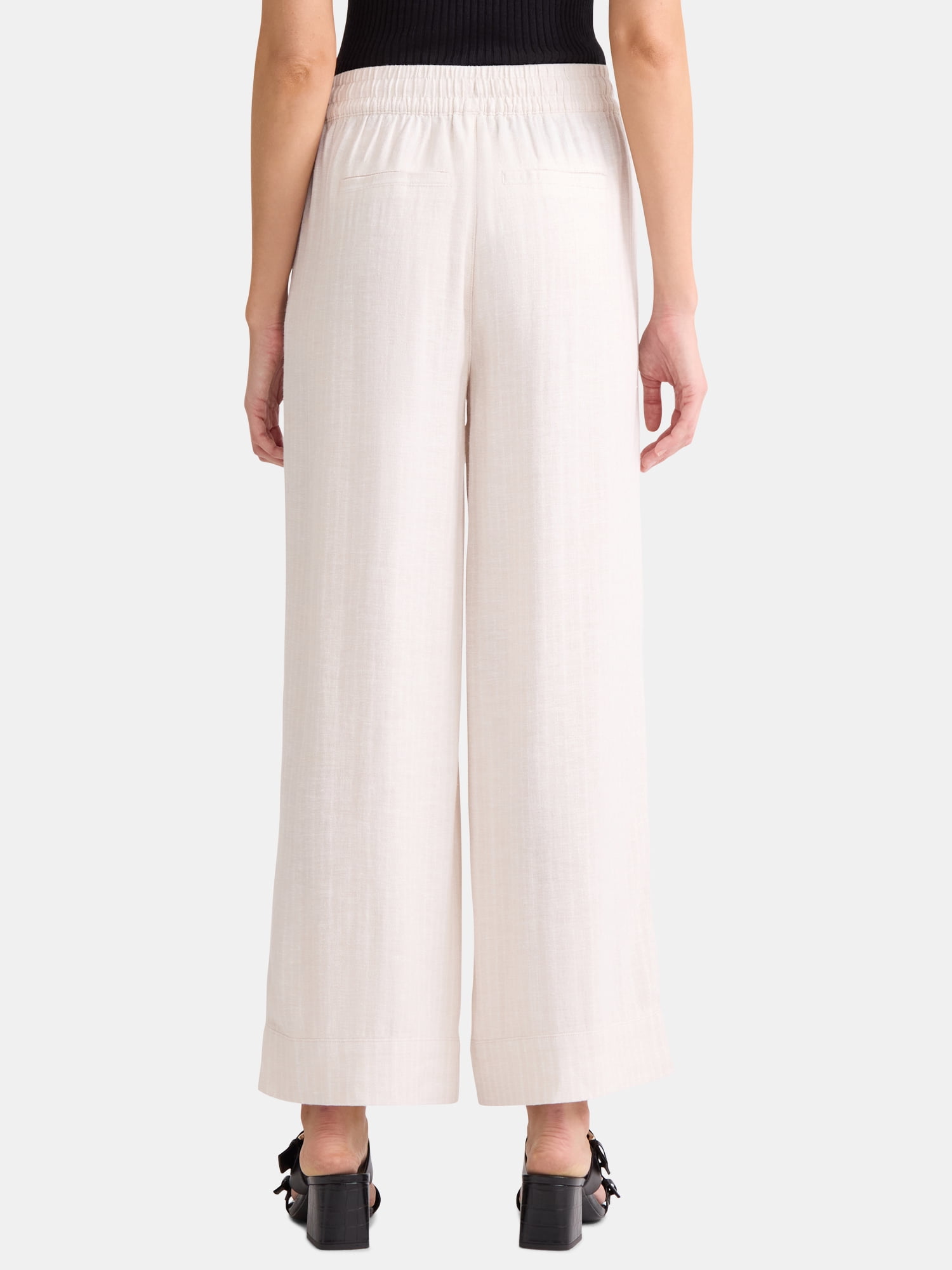 Time and Tru Women's and Women's Plus Wide Leg Linen Blend Pants, 29" Inseam, Sizes XS-4X