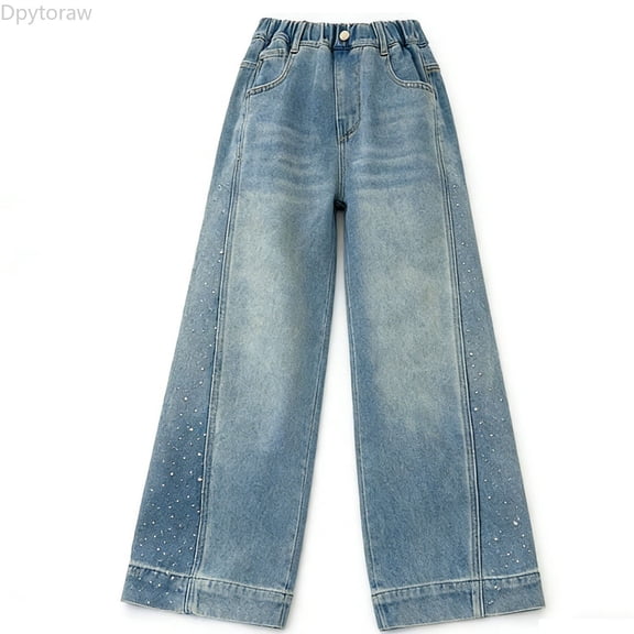 Dpytoraw Glitterside Denim Jeans For Girls With Sparkling Side Detailing Flared Leg Straight Cut Kids Pants Girls Denim Jeans Size 4-5 Years