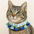 thumbnail image 2 of Denbek Cute Cat Collars, Hand-Knitted Floral Pet Collar Breakaway Kitten Collar Adjustable Cat Collars Cozy Cat & Small Dog Bib, Blue-M, 2 of 8