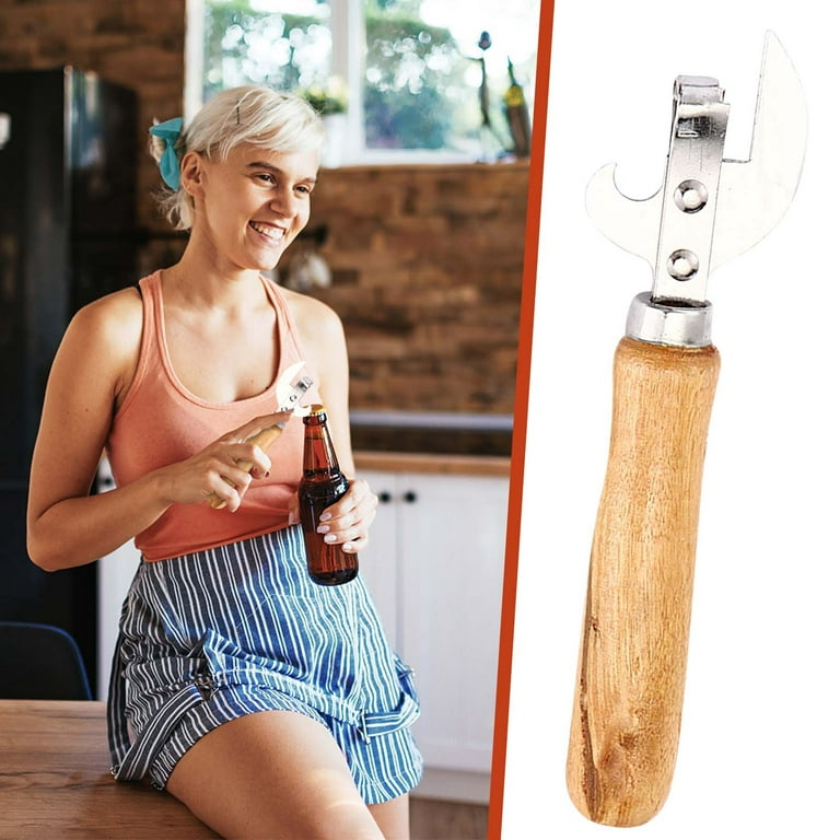 2Pc Wooden Handle Stainless Steel Manual Can Opener Canned Knife Tin Beer  Bottle