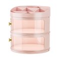 thumbnail image 1 of Organizador de perfumes de maquillaje, vitrina cosmética transparente a prueba de polvo, caja de maquillaje de escritorio redonda con tapa, gran capacidad, capa múltiple, color rosa, 1 of 8