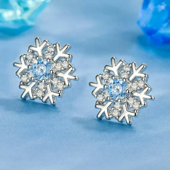 GKNET Blue Crystal Snowflake Stud 925 Silver Stud Earrings Women Delicate Jewelry Gift-silver