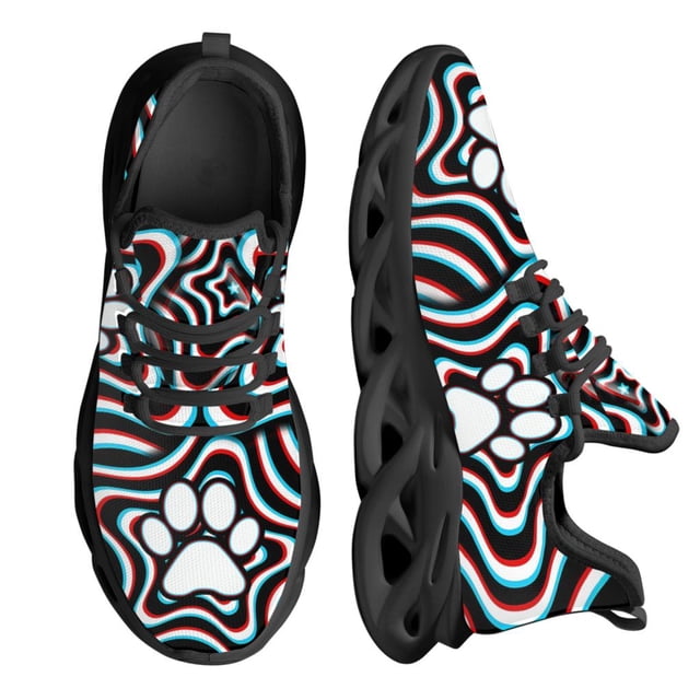 Zapatos planos con estampado de huellas de perro para mujer, zapatillas transpirables suaves con cordones, zapatos casuales de plataforma
