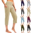 thumbnail image 1 of Dazajoo Womens Yoga Capri Pants High Waist Capris with Pockets Wide Leg Crop Exercise Workout Pants,Wine,M, 1 of 10