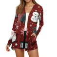 thumbnail image 6 of Women's Fashion Christmas Print Long-Sleeved Pocketed Slim-Fit Cardigan Coat for Holiday Party and Elegant Outerwear,Deep Red,M, 6 of 7