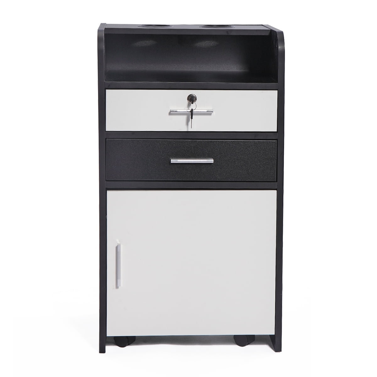 Kepooman Salon Styling Station Cart, Makeup Beauty Spa Equipment Side Table with Wheels - Black & White Kepooman Salon Styling Station Cart, Makeup Beauty Spa Equipment Side Table with Wheels - Black & White