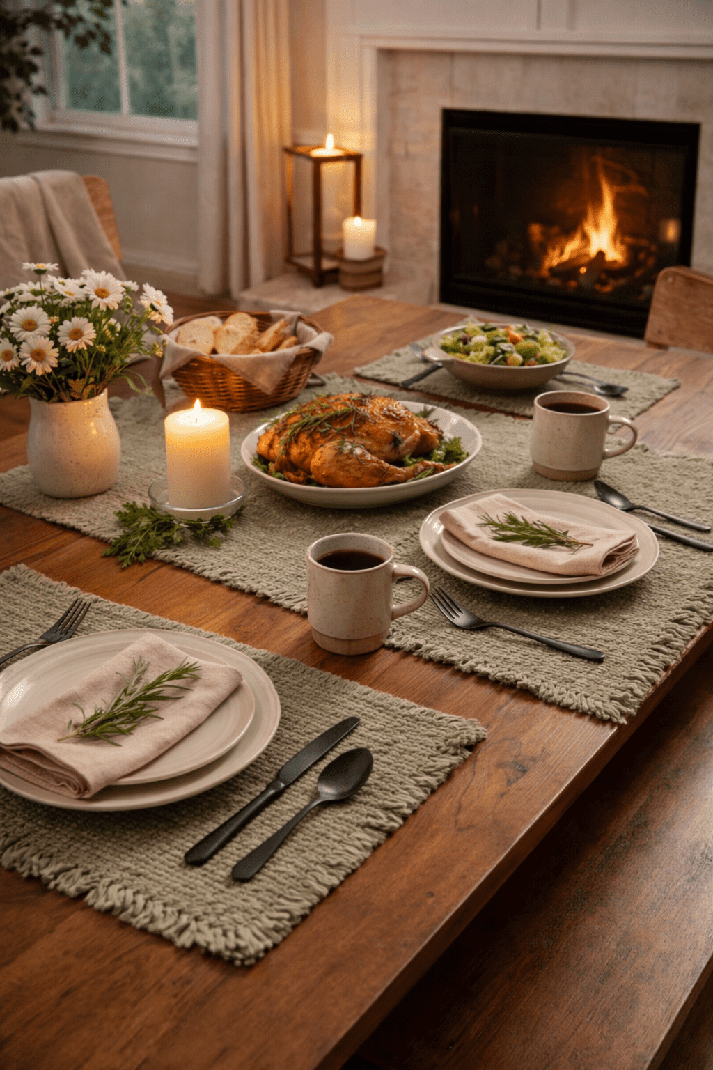 181 Degrees  Sage GreenTable Runner 19x92 with Placemats 14x19 Set, Farmhouse Table Decor, Textured Dining Table Runner & Placemat Set