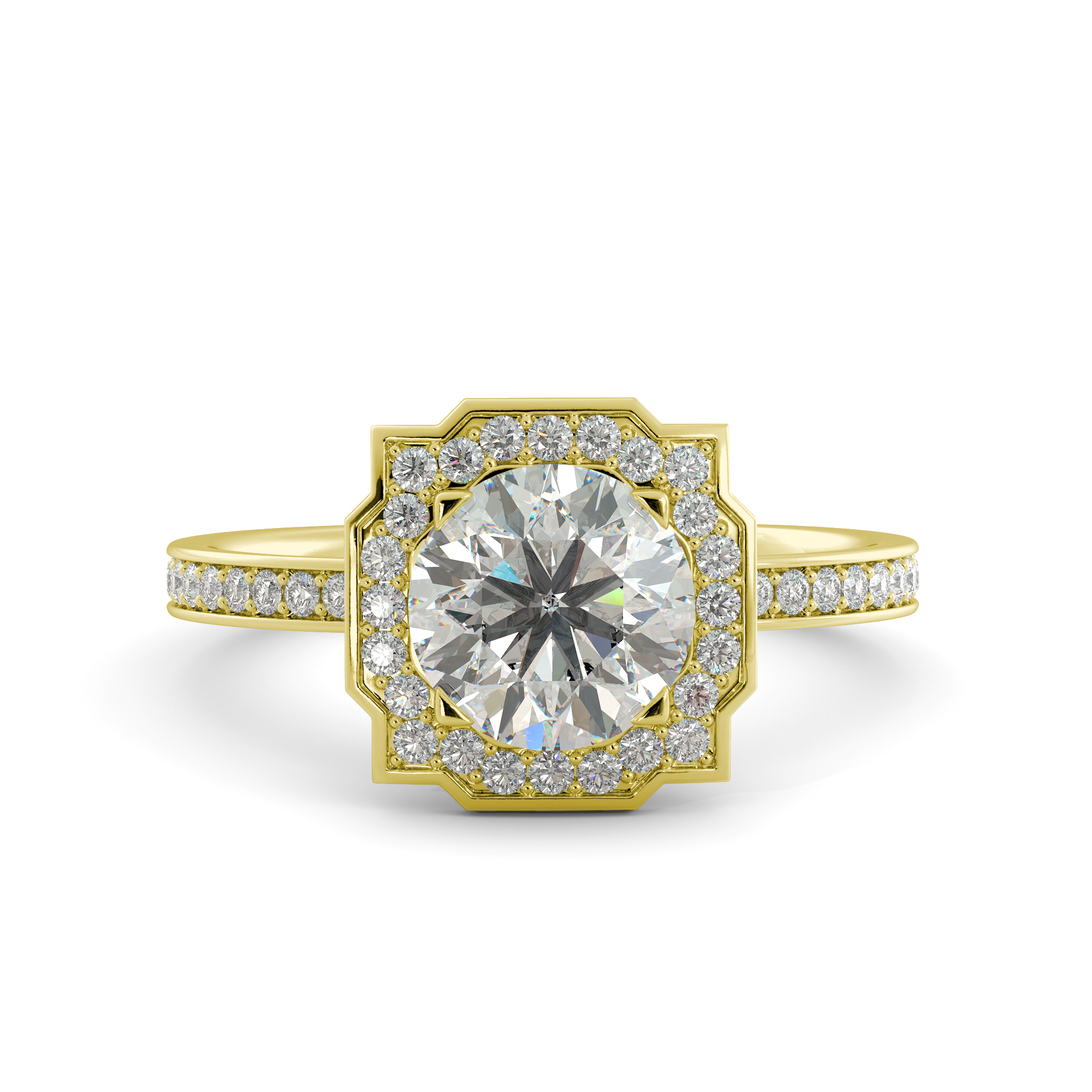 3.10 ct C&C Brilliant Moissanite Round Cut & Diamond Engagement Ring 14kYellowGold by J&H Jewelers