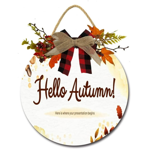 Eveokoki 12" Hello Autumn Door Sign,Hello Fall Door Sign,Welcome Autumn Door Sian,Rustic Hanging Sign Autumn Wreaths Hanging Sign Farmhouse Porch Decorations for Thanksgiving Party Decor
