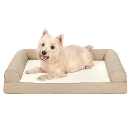 FurHaven Plush & Performance Linen Orthopedic Sofa Pet Bed for Dogs & Cats - Flax, Medium