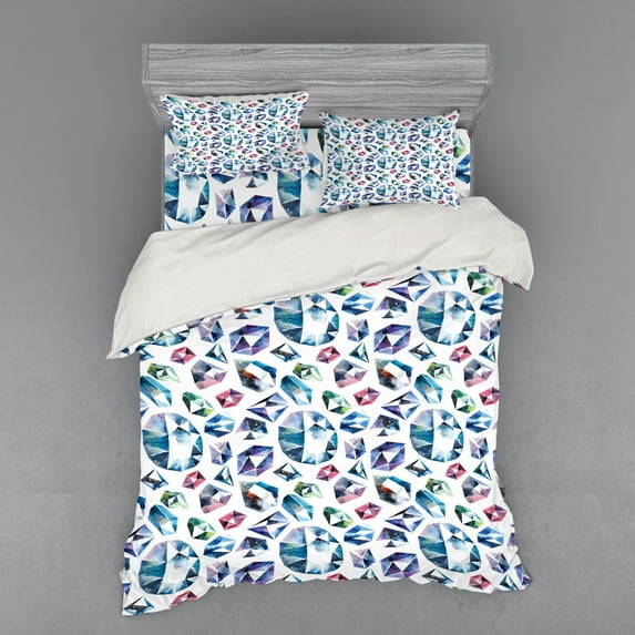 Ambesonne Watercolor Bedding Set 4 Pcs, Diamond Gems Bridal, Queen, Multicolor