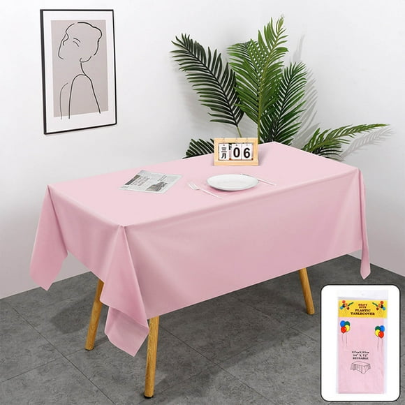 Disposable Tablecloths, Durable Elegant Plastic Table Cover, Large Rectangle Wipe Clean Party Tablecloth 72x54 Inches, Pink