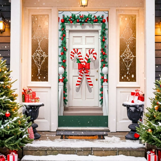 Hiroekza Rideau de Porte Festif de Noël - Couvre-Porte des Fêtes Imperméable avec Impression HD pour Déco Intérieure et Extérieure, Installation Facile, Arrière-Plan des Fêtes Réutilisable pour Photos et Fêtes
