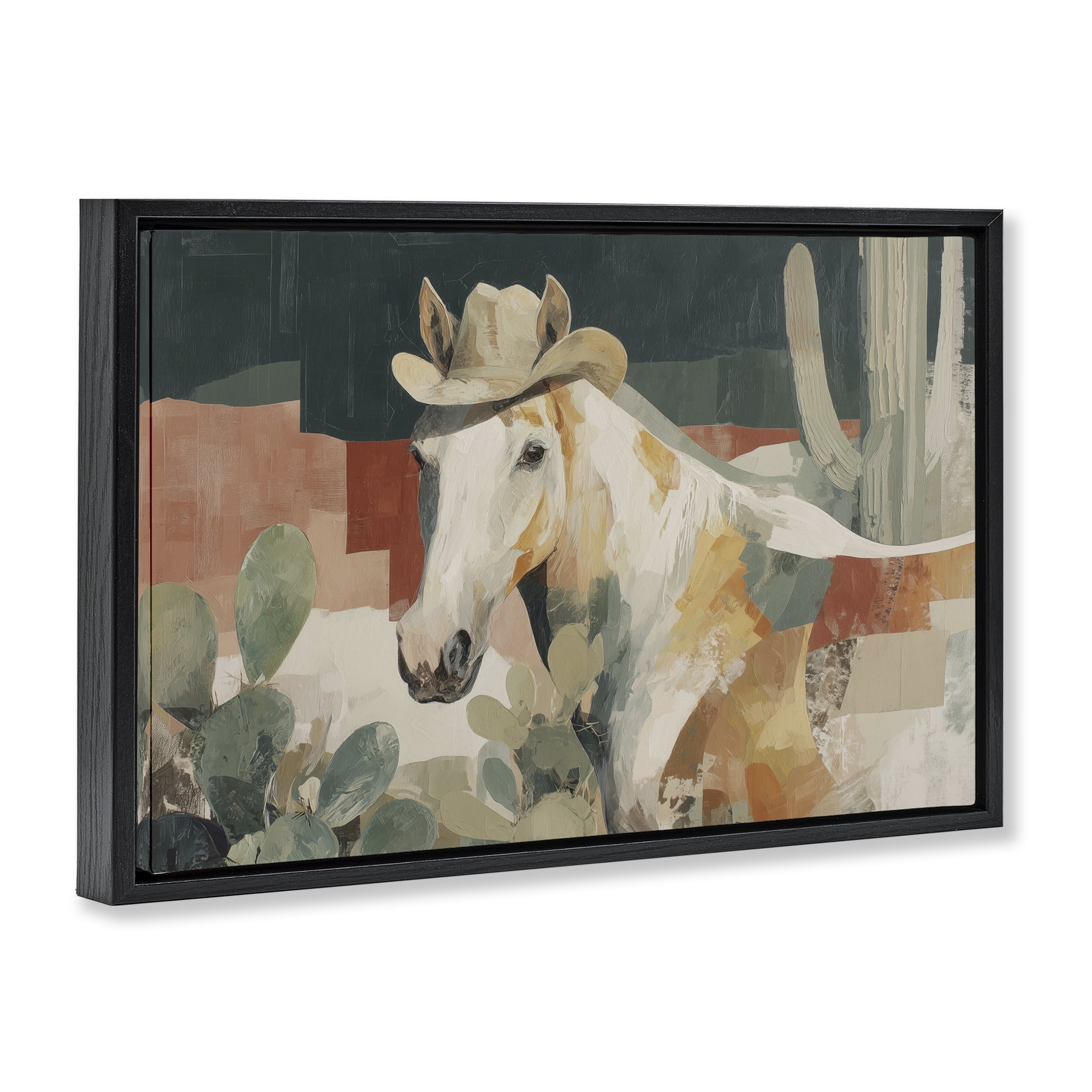 Stupell Industries Horse in Cowboy Hat Black Framed Floater Canvas Wall Art, design by Chromatic Storm Studio