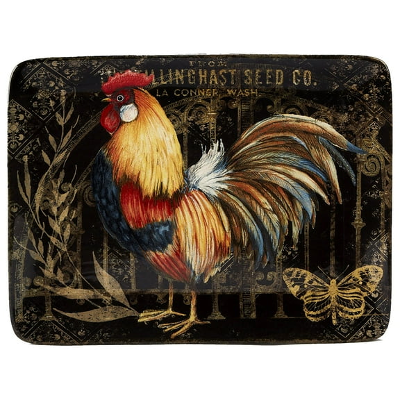 Certified International 23659 Gilded Rooster Rectangular Ceramic Serveware Platter, One Size/16 x 12", Multicolor