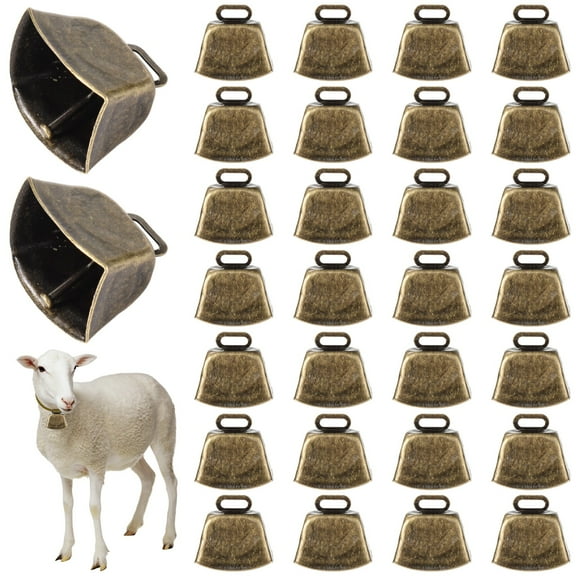 30 PCS Bronze Cow Bells, Vintage Grazing Metal Bells, Metal Cowbells with Crisp Sound, Loud Animal Bells for Cow Horse Sheep