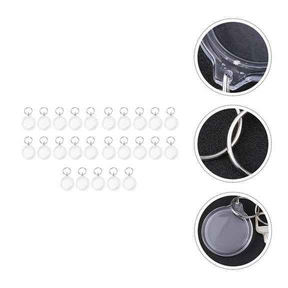 HEALEEP 25Pcs Photo Insert Keychain Round Acrylic with Blank Design 4.5x0.3in