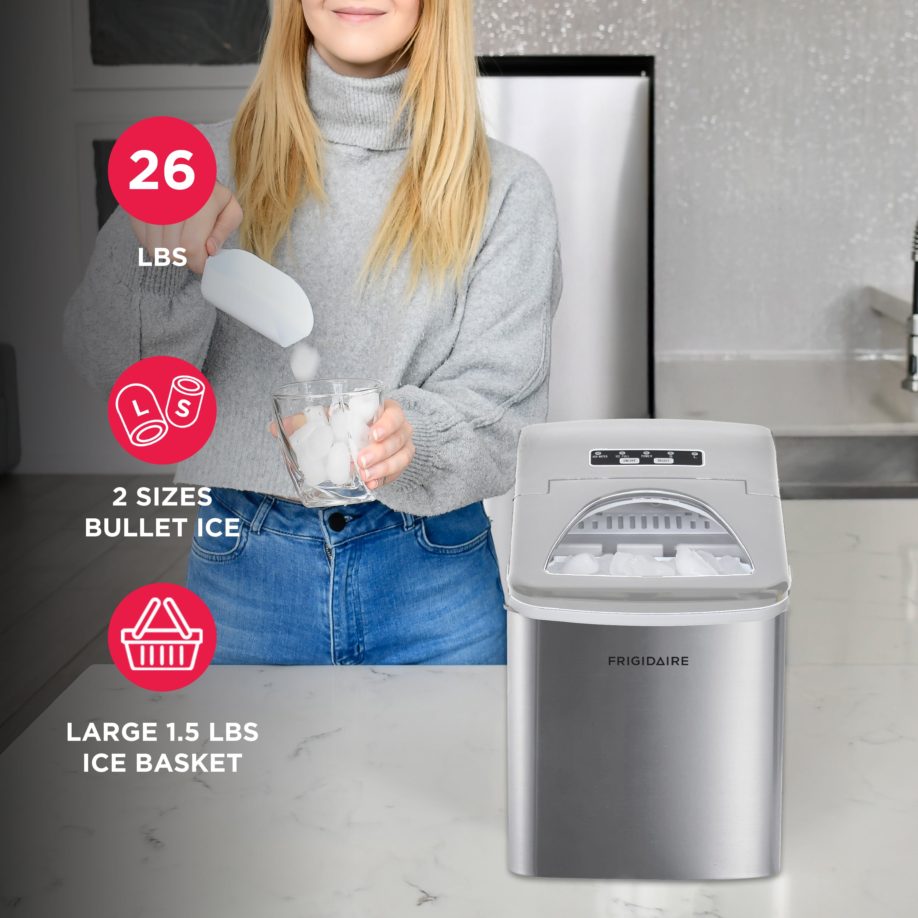 Frigidaire 26 lb. Countertop Ice Maker EFIC117-SS, Stainless Steel