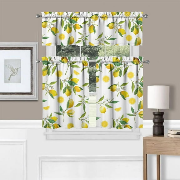Lemon Summer Kitchen Curtains Sets for Windows Sink Window Valance 3 Piece Set Lemon Decor for Living Room Bedroom 54x36 Inches