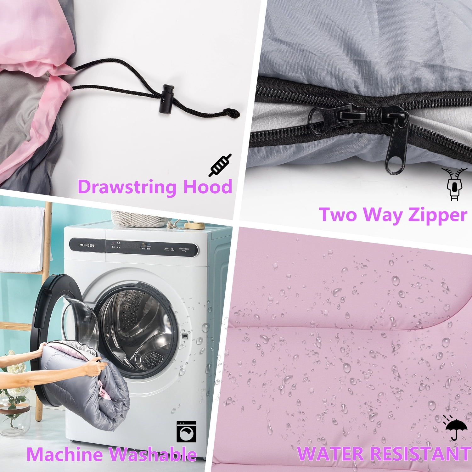 Teblint Camping Sleeping Bag for Adults Kids, 4-Season Cold Weather Sleeping Bag, Waterproof & Compression Sack Included, Camping Essentials Gear Accessories Hiking Sleep Must Haves (Pink)