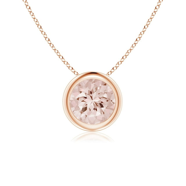 Angara Collier en Morganite Naturel - Pendentif Solitaire Rond en Morganite avec Lunette en Or Rose 14K pour Femmes