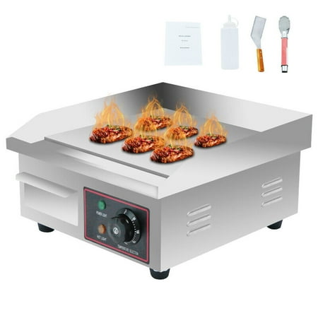 

15 Commercial Electric Countertop Flat Top Griddle 1500W Non-Stick Stainless Steel 50℃-300℃/122°F-572°F