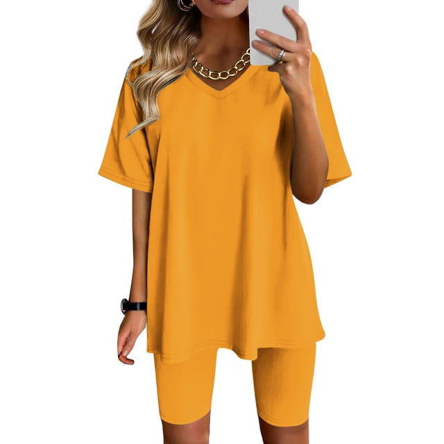 Baikeli Cheap Clothes Two Piece Outfits for Women Plus Size Tracksuits Gradient Color Vneck Tops Casual Summer Suits Vacation Outfits Spring Two Piece Sets for Women 2024