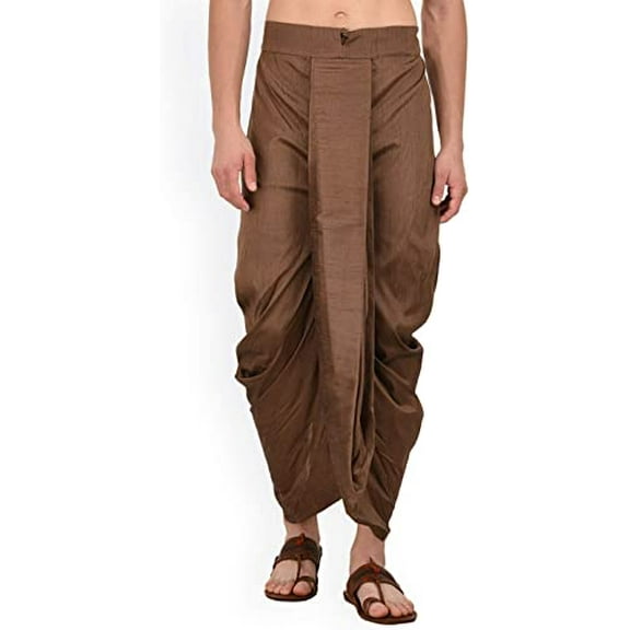 Royal Kurta Men's Silk Blend Solid Dhoti (Cola Brown)